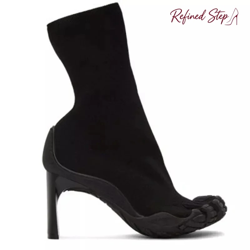 Toe Sock Split - Fünf-Zehen-Modestiefel für Damen in Schwarz/Rosa/Weiß, Hochhackige
